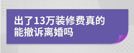 出了13万装修费真的能撤诉离婚吗