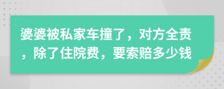 婆婆被私家车撞了，对方全责，除了住院费，要索赔多少钱