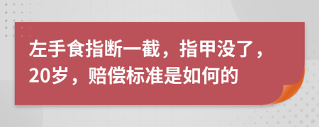 左手食指断一截，指甲没了，20岁，赔偿标准是如何的