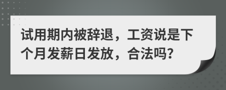 试用期内被辞退，工资说是下个月发薪日发放，合法吗？
