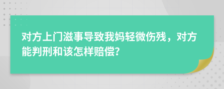 对方上门滋事导致我妈轻微伤残，对方能判刑和该怎样赔偿？