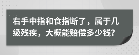 右手中指和食指断了，属于几级残疾，大概能赔偿多少钱？