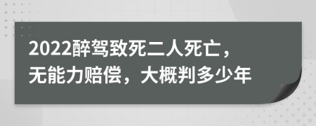 2022醉驾致死二人死亡，无能力赔偿，大概判多少年