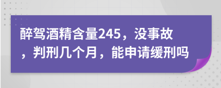 醉驾酒精含量245，没事故，判刑几个月，能申请缓刑吗