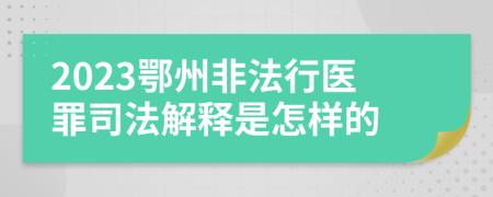 2023鄂州非法行医罪司法解释是怎样的