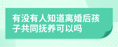 有没有人知道离婚后孩子共同抚养可以吗