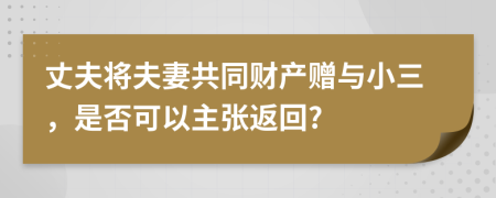 丈夫将夫妻共同财产赠与小三，是否可以主张返回?