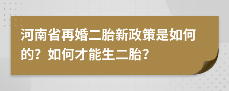 河南省再婚二胎新政策是如何的？如何才能生二胎？