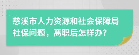 慈溪市人力资源和社会保障局社保问题，离职后怎样办？