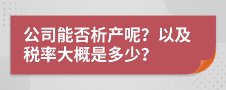 公司能否析产呢？以及税率大概是多少？