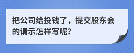 把公司给投钱了，提交股东会的请示怎样写呢？