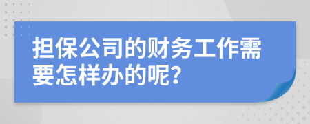 担保公司的财务工作需要怎样办的呢？