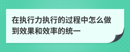 在执行力执行的过程中怎么做到效果和效率的统一