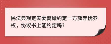 民法典规定夫妻离婚约定一方放弃抚养权，协议书上能约定吗？