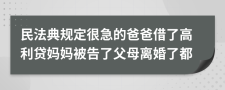 民法典规定很急的爸爸借了高利贷妈妈被告了父母离婚了都