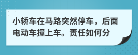 小轿车在马路突然停车，后面电动车撞上车。责任如何分