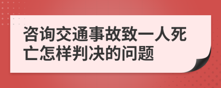 咨询交通事故致一人死亡怎样判决的问题