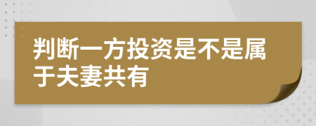 判断一方投资是不是属于夫妻共有