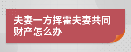 夫妻一方挥霍夫妻共同财产怎么办