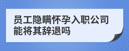 员工隐瞒怀孕入职公司能将其辞退吗