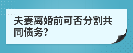 夫妻离婚前可否分割共同债务?