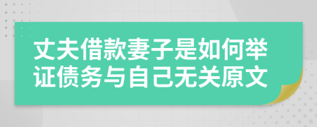 丈夫借款妻子是如何举证债务与自己无关原文