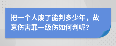 把一个人废了能判多少年，故意伤害罪一级伤如何判呢？