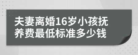 夫妻离婚16岁小孩抚养费最低标准多少钱