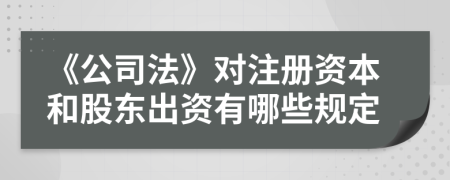 《公司法》对注册资本和股东出资有哪些规定