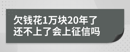 欠钱花1万块20年了还不上了会上征信吗