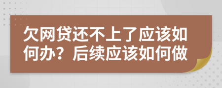 欠网贷还不上了应该如何办？后续应该如何做