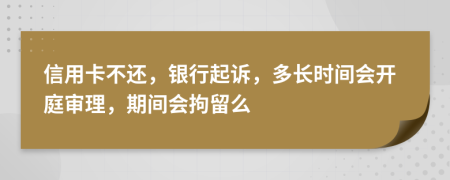 信用卡不还，银行起诉，多长时间会开庭审理，期间会拘留么