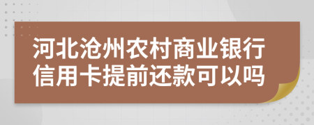 河北沧州农村商业银行信用卡提前还款可以吗