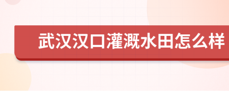 武汉汉口灌溉水田怎么样