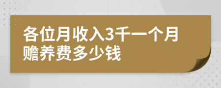 各位月收入3千一个月赡养费多少钱