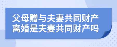 父母赠与夫妻共同财产离婚是夫妻共同财产吗