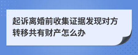 起诉离婚前收集证据发现对方转移共有财产怎么办