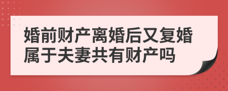 婚前财产离婚后又复婚属于夫妻共有财产吗