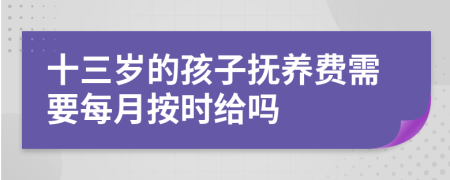 十三岁的孩子抚养费需要每月按时给吗