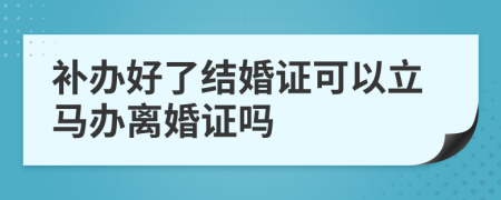 补办好了结婚证可以立马办离婚证吗