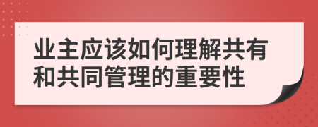 业主应该如何理解共有和共同管理的重要性