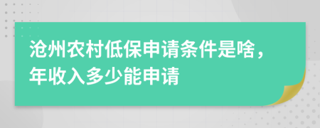 沧州农村低保申请条件是啥，年收入多少能申请