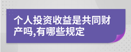 个人投资收益是共同财产吗,有哪些规定