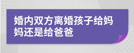 婚内双方离婚孩子给妈妈还是给爸爸