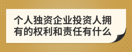 个人独资企业投资人拥有的权利和责任有什么