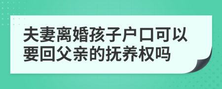 夫妻离婚孩子户口可以要回父亲的抚养权吗