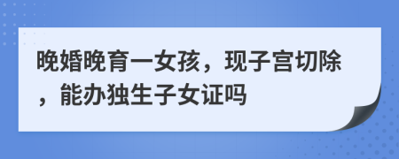 晚婚晚育一女孩，现子宫切除，能办独生子女证吗