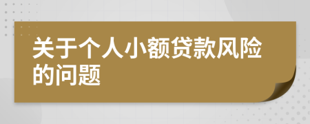 关于个人小额贷款风险的问题