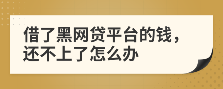 借了黑网贷平台的钱，还不上了怎么办