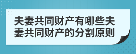 夫妻共同财产有哪些夫妻共同财产的分割原则